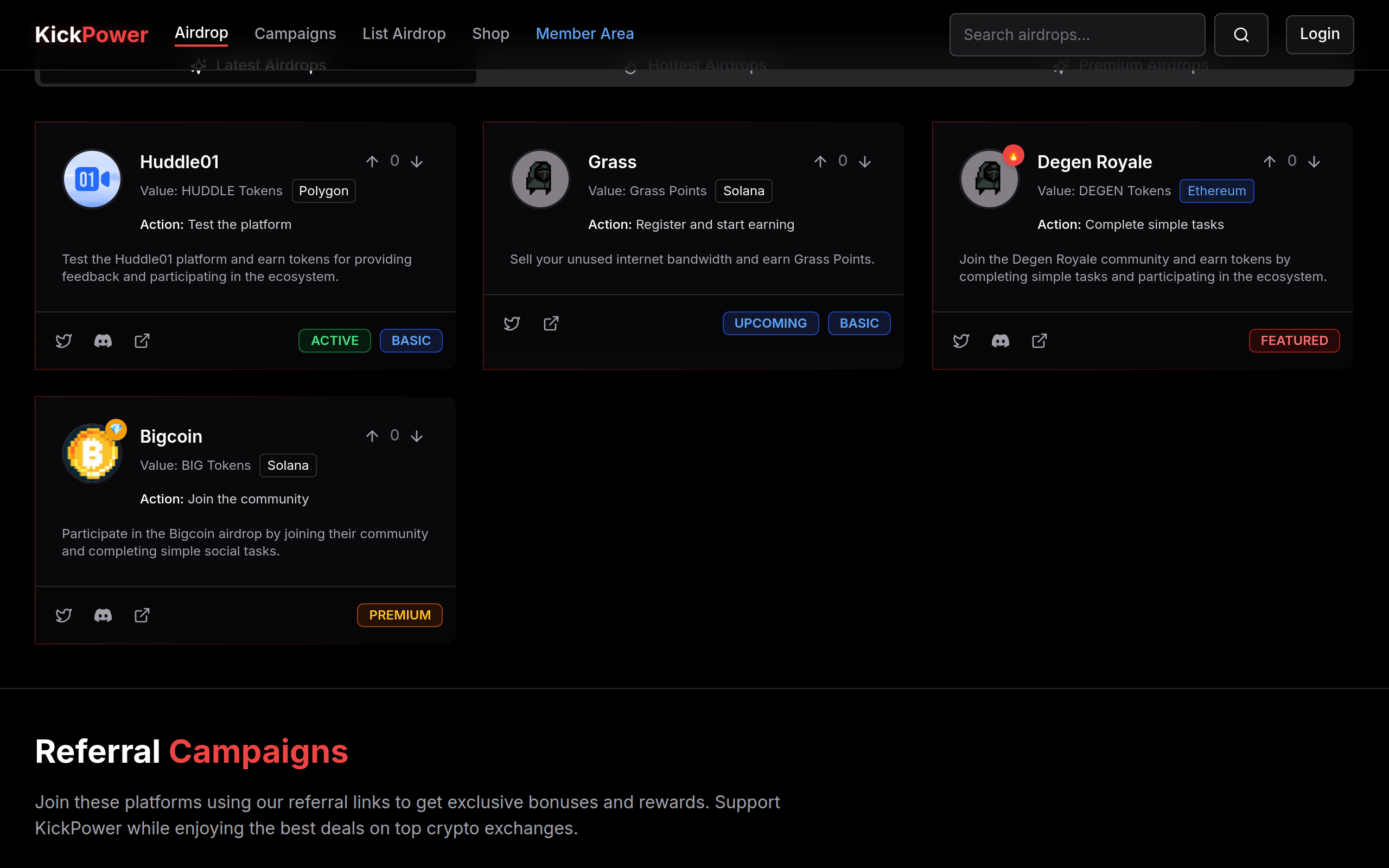 Kickpower website screenshot