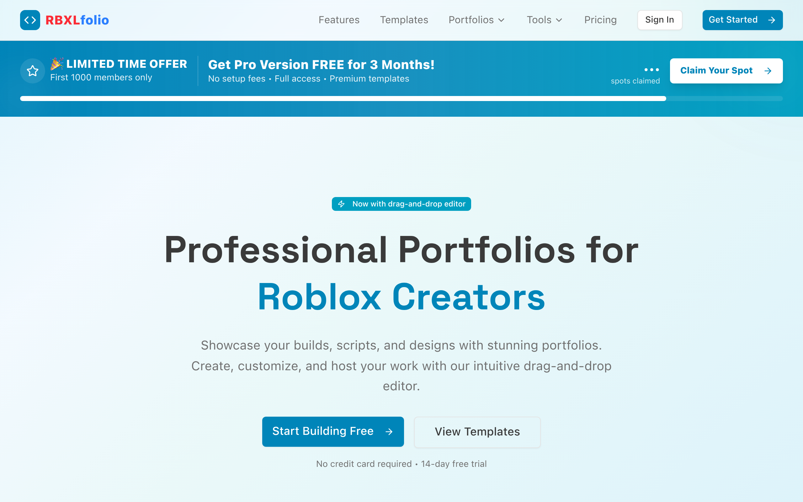 RBXLfolio website screenshot